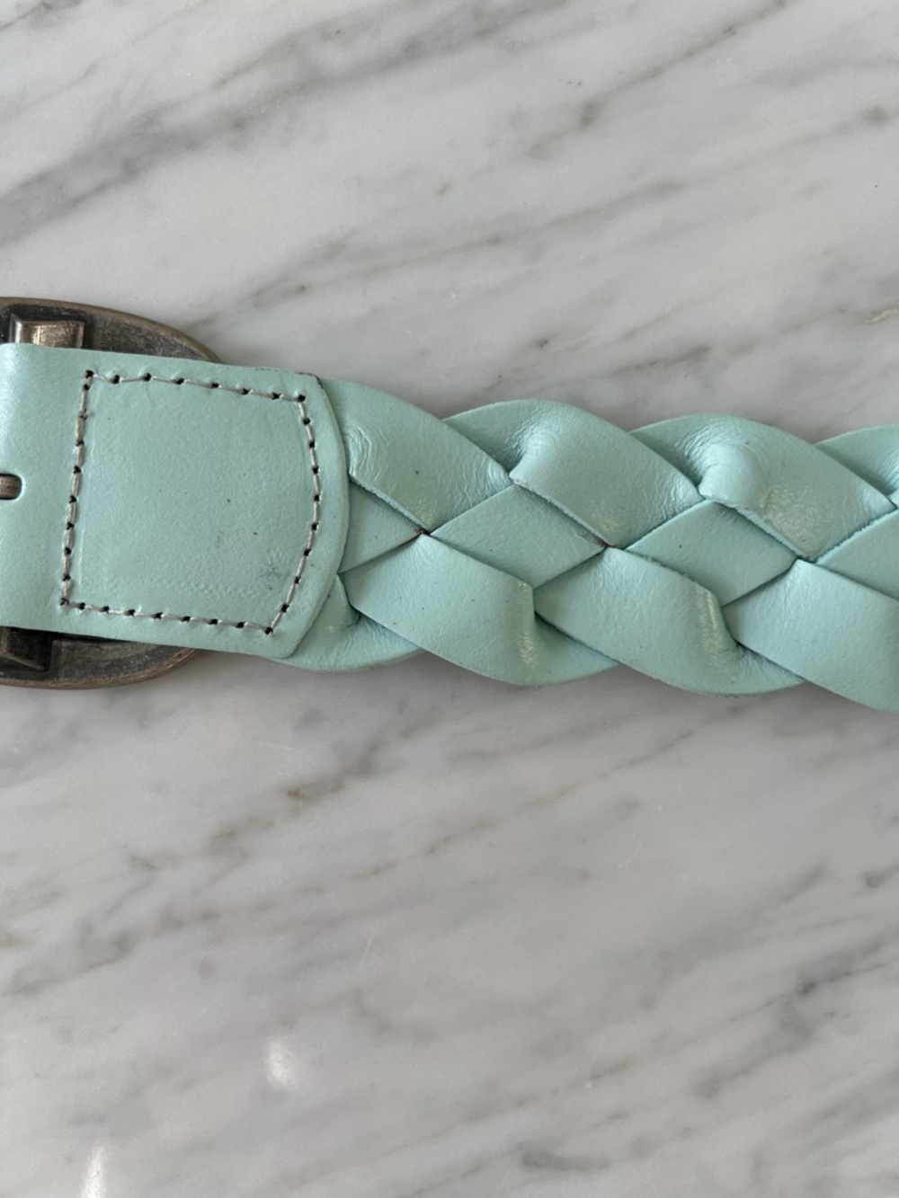 Woven Leather Belt in Aqua Blue - Women's Accessory - Picture 4 of 6